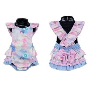 Samgami Romper Pastel Tie-Dye Baby Romper Ruffled Butt Bubble Pastel Lace